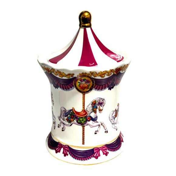 Vintage Teleflora Carousel Horse Ceramic Jar Music Box - Picture 3 of 8